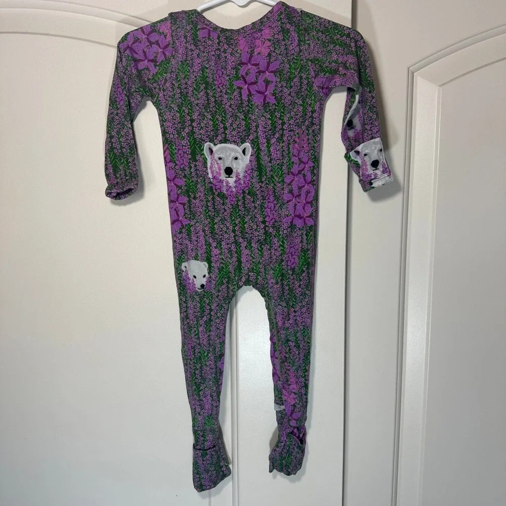 Turquoise Tree Footed Sleeper Baby 6-9M Purple Polar Bear Alaska Bamboo Pajamas